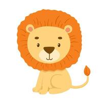 Cute sitting lion. Cartoon illustration for kids. Safari baby animal vector