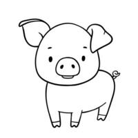 Cute outline piglet character. Hand drawn illustration isolated on white background. Funny Farm animal for coloring book vector