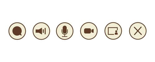 Video or audio call outline color icons for application. Send message, speaker, microphone, video conference, share screen and end call button. Aesthetic retro computer interface. Vector illustration.