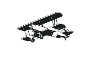 black and white airplane illustration in retro style vector