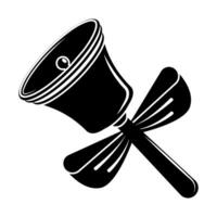 Contrast monochrome ringing school bell with handle and bow. Call to lesson. September 1, beginning of school year. Vector