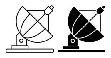 Linear icon radio telescope for exploring universe and space. Ostronomical observations of stars. Discoveries in astrophysics. Simple black and white vector