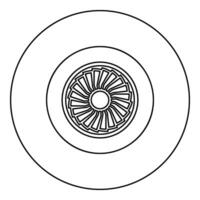 Turbine airplane turbomachine jet engine aircraft motor fan plane icon in circle round black color vector illustration image outline contour line thin style