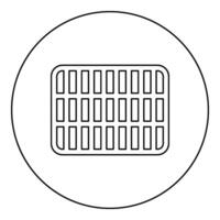 Grating grate lattice trellis net mesh BBQ grill grilling surface rectangle shape roundness icon in circle round black color vector illustration image outline contour line thin style