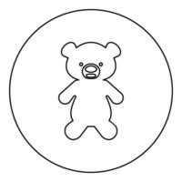 Toy plush bear cute doll icon in circle round black color vector illustration image outline contour line thin style