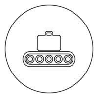 Conveyor belt airport tape baggage passengers luggage suitcase production line automated manufacturing icon in circle round black color vector illustration image outline contour line thin style