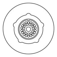 Grate for meat grinder plate mincer device for growing shallow of meat lattice with nut screw female screw pawl stop latch holder icon in circle round black color vector illustration image outline
