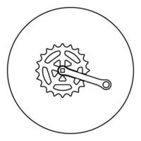 Crankset cogwheel sprocket crank length with gear for bicycle cassette system bike icon in circle round black color vector illustration image outline contour line thin style