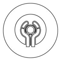 Pottery craft art workshop concept potter sculpts clay pot on potter's wheel use hand arm ceramist idea icon in circle round black color vector illustration image outline contour line thin style