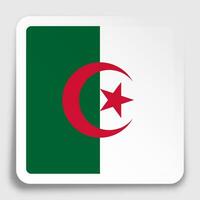 Algeria flag icon on paper square sticker with shadow. Button for mobile application or web. Vector