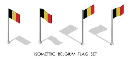 isométrica bandera de Bélgica en estático posición y en movimiento en asta de bandera. 3d vector