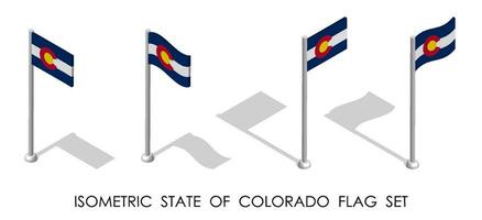 isometric flag of american state of Colorado in static position and in motion on flagpole. 3d vector