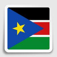 South Sudan flag icon on paper square sticker with shadow. Button for mobile application or web. Vector