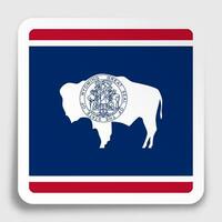 flag of american state of Wyoming icon on paper square sticker with shadow. Button for mobile application or web. Vector