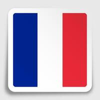 France flag icon on paper square sticker with shadow. Button for mobile application or web. Vector