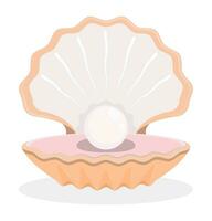 sea shining pearl in open shell. Treasure of sea and ocean. Vector in cartoon style