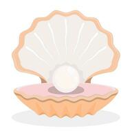 sea shining pearl in open shell. Treasure of sea and ocean. Vector in cartoon style