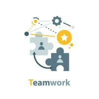 teamwork concept,pieces of one puzzle towards each other,flat design icon vector illustration