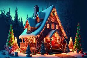 AI generated christmas house with christmas lights and decorations photo