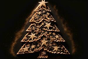 AI generated a christmas tree made of flour and sugar on a black background photo