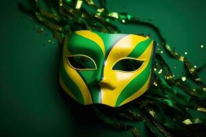 AI generated a carnival mask with green and yellow stripes photo