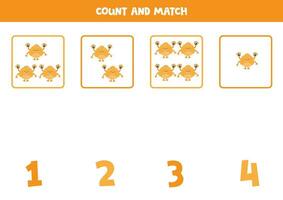 Counting game for kids. Count all yellow monsters and match with numbers. Worksheet for children. vector