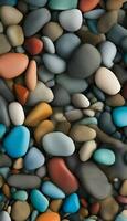 AI generated Colored pebbles background. 3d rendering. Computer digital drawing. photo