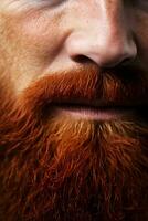 AI generated Red mustache and beard of a man close up. AI generated photo