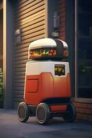 AI generated Delivery robot carries vegetables from the supermarket. AI generated photo