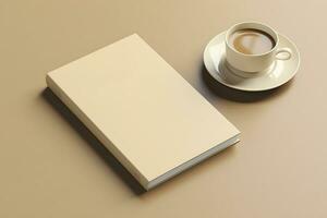 AI generated Mock up of a book cover on a table next to a cup of coffee. AI generated photo