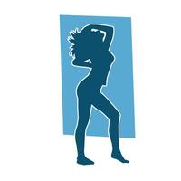 Silhouette of a slim female in dance pose. Silhouette of a woman dancing. vector