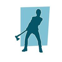 Silhouette of a worker in action pose using his axe tool. vector