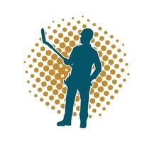 Silhouette of a worker carrying shovel tool. Silhouette of a worker in action pose using shovel tool. vector