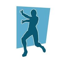 Silhouette of a man in oriental martial art pose. Silhouette of a male in martial art move. vector