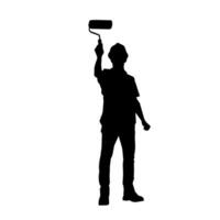 Silhouette of a male worker doing painting work. Silhouette of an interior painter worker. vector