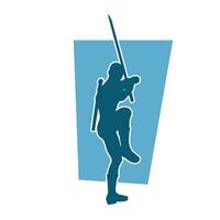 Silhouette of a male warrior in action pose with sword weapon. Silhouette of a man fighter carrying sword weapon. vector