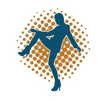 Silhouette of a slim female in dance pose. Silhouette of a woman dancing. vector