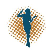 Silhouette of a young slim female model in tight outfit. Silhouette of a slim woman in feminine pose. vector