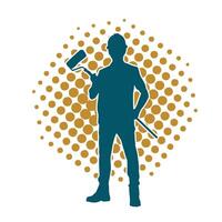 Silhouette of a male worker doing painting work. Silhouette of an interior painter worker. vector