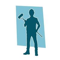 Silhouette of a male worker doing painting work. Silhouette of an interior painter worker. vector