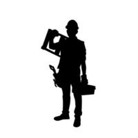 Silhouette of man in construction worker costume. Silhouette of construction worker male in pose. vector