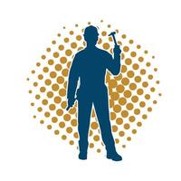 Silhouette of a worker in action pose using his sledge hammer tool. vector