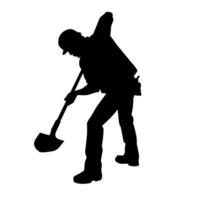 Silhouette of a worker carrying shovel tool. Silhouette of a worker in action pose using shovel tool. vector