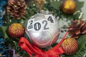 Close up shot of new year decorations. New year changing numbers. Holiday photo