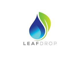 Water drop and Green leaf logo design vector template. Natural water drop vector logo