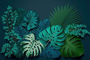 AI generated tropical leaves and plants on a dark background photo