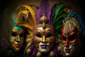 AI generated three colorful carnival masks are shown photo