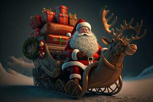 AI generated santa claus in a sleigh with presents photo