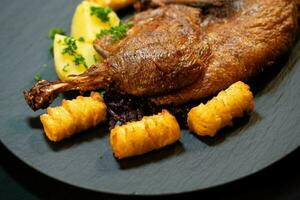 roasted duck with red  cabbage and potatoes photo