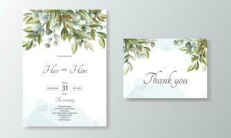 Boda invitación tarjeta con eucalipto hojas modelo vector